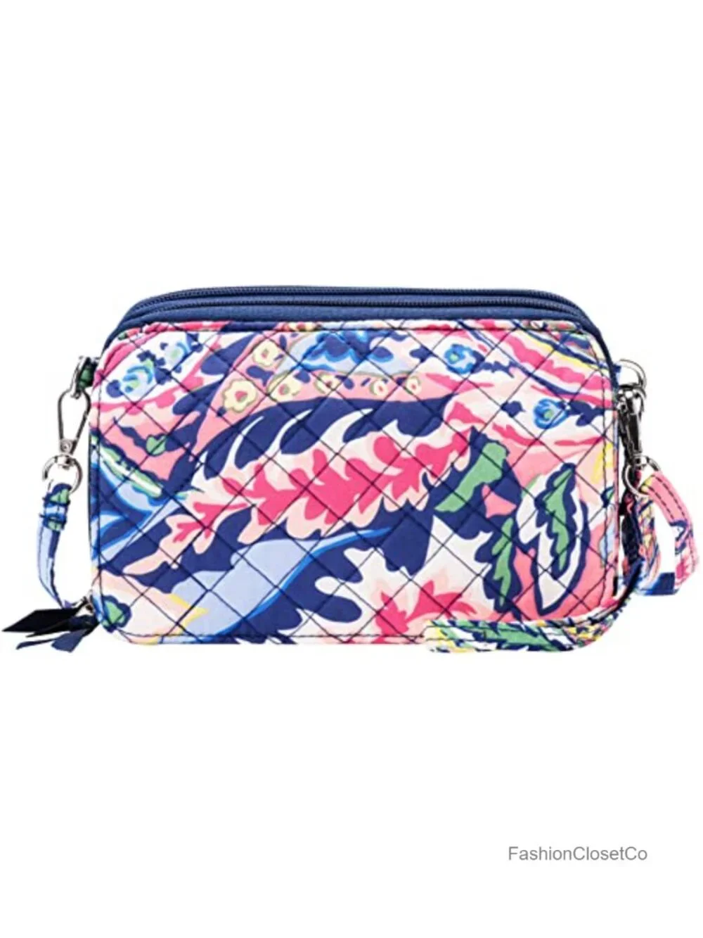 Cotton quilted double-zipper crossbody wallet purse clutch with card slots and